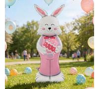 Standing Bunny Balloon 59in Large 3D Foil Balloons With Base - Easter Bunny Self Standing Decor | Reusable Aluminum Foil Rabbit Balloon For Holiday Party, Photo Prop, Background (Pink)