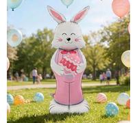 Standing Bunny Balloon 59in Large 3D Foil Balloons With Base - Easter Bunny Self Standing Decor | Reusable Aluminum Foil Rabbit Balloon For Holiday Party, Photo Prop, Background, Easter Egg Hunt