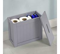 Thrink Standing Cabinet Unit Storage | Bathroom Cupboard | Contemporary And Stylish | Finished In Grey and Natural Bamboo |With Flat Lid | Free Standing | DIMENSIONS - W56 x D35 x H56cm WHITE