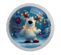 Standing Christmas Reindeer 4 PCS Cabinet Knobs, Round Crystal Glass Decoration ABS Material Kitchen Hardware, Furniture Drawer Knobs Cupboard Single Hole Pull Handles