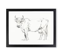 Standing Cow By Jean Bernard Vintage Framed Print | A4 Black Framed Wall Art | Ready to Hang | Classic Animal Picture | Living Room Bedroom Lounge Office