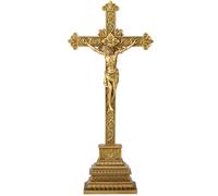 Standing Crucifix - 16 Inch Jesus Cross with Base for Home Table Decor, Gold Crucifix Standing Cross Catholic Wedding Altar Religious Gifts