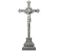 Standing Crucifix - 16 Inch Jesus Cross with Base for Home Table Decor, Silver Crucifix Standing Cross Catholic Wedding Altar Religious Gifts