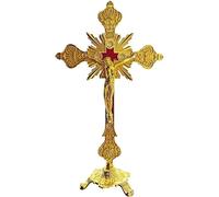 Standing Crucifix with Base 10" Tabletop Metal Catholic Jesus Crucifix Antique Gold Cross for Home Chapel Decoration Religious Gifts