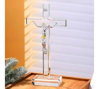 Standing Crystal Cross, Handmade Tabletop Jesus Christ Crucifix, 10 inch