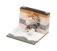 Standing Desk Calendar 3D Ancient Series Paper Carving Sticky Notes For Recording Important Events Vintage Office Decor(Lion)
