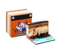 Standing Desk Calendar 3D Ancient Series Paper Carving Sticky Notes For Recording Important Events Vintage Office Decor(Rhinoceros)