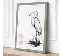 Standing Egret Japandi Canvas Wall Art Print 18x12 Inch (46 x 30 cm)