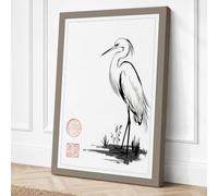 Standing Egret Japandi Canvas Wall Art Print 18x12 Inch (46 x 30 cm)