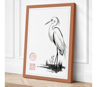Standing Egret Japandi Canvas Wall Art Print 18x12 Inch (46 x 30 cm)