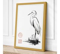 Standing Egret Japandi Canvas Wall Art Print 24x16 Inch (61 x 41 cm)