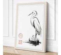 Standing Egret Japandi Canvas Wall Art Print 36x24 Inch (91 x 61 cm)