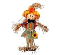 Standing Fall Scarecrow Decorations - 13.65" Fabric/Hay Scarecrow, Outdoor/Indoor Decor for Fall Porch/Garden/Thanksgiving/Halloween, Farmhouse Rustic Style (Orange)