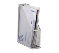 Relaxdays A4 Metal Mesh File Holder, Standing Magazine Rack, Eyelets for Mounting, Document Organiser, Silver