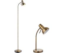 Standing Floor & Table Lamp Set Antique Brass Adjustable Neck Living Room Light