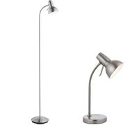 1610mm Floor & 475mm Table Lamp Matching Set | Satin Nickel Adjustable Neck | Living Room Lounge Bedroom Bedside USB Phone Charger Light Pack Kit | Sideboard Desk & Free-Standing Standard Lighting