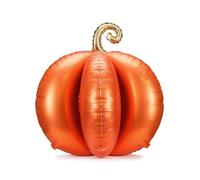 Standing Foil Balloon 3D Pumpkin Orange with Golden Handle - Approx. 90 x 90 cm, 8 Inflatable Elements, 4 Clips, Gel Stickers, Straw, Halloween Autumn Party Decoration, Large Pumpkin Balloon