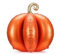 Standing Foil Balloon 3D Pumpkin Orange with Golden Handle - Approx. 90 x 90 cm, 8 Inflatable Elements, 4 Clips, Gel Stickers, Straw, Halloween Autumn Party Decoration, Large Pumpkin Balloon