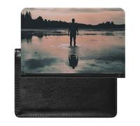 Standing in The Lake Passport Holder with 3 Card Slots, Portable PU Leather Travel Wallet, Slim Protective Cover for Passport, ID, Credit Cards