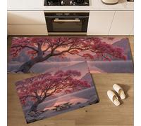 Standing Kitchen Mats,45*75Cm+45*150Cm 2-In-1 Absorbent And Anti Fatigue Kitchen Floor Mat Non-Slip,Cherry Blossom Trees By The Lake Natural Romance Cooker Room Runners Set,Machine Washable Carpets