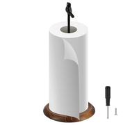 Standing Kitchen Roll Holder, Paper Towel Holder Countertop, Stable Natual Wooden Base with Sturdy Iron Bracket for Kitchen and Bathroom Standard and Large Size Rolls Organization and Storage