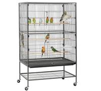 Standing Large Bird Cage, Carbon Steel Flight Bird Cage for Parakeets, Cockatiels, Parrots, Macaw with Rolling Stand and Tray (Black, 78 x 52 x 95 Inch)