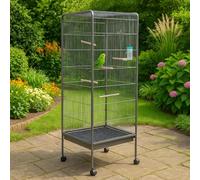 Standing Large Bird Cage, Carbon Steel Flight Bird Cage for Parakeets, Cockatiels, Parrots, Macaw with Rolling Stand and Tray (Black, 4.5 x 53.5 x 120 inch)