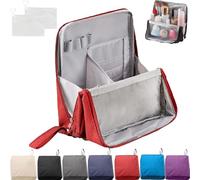 Standing Makeup Bag Portable,Large Capacity Waterproof Standing Make up Bag,with Compartments,Toiletry Bag and Stationery Storage Organizer,with 10PCS Storage Bag (Red)