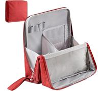 Standing Makeup Bag Portable,Multi-Purpose Large Capacity Oxford Cloth Standing Makeup Bag,Waterproof Cosmetic Toiletry Bag with Compartments Desktop Storage Bags(Red)