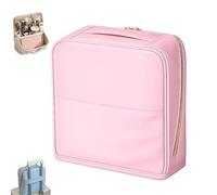 Standing Makeup Bag with Compartments, Large-Capacity Wide Opening Waterproof PU Leather Cosmetic Organizer with Mirror, Can Be Hung on a Suitcase, for Travel & Daily Use (Pink)