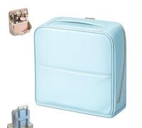 Standing Makeup Bag with Compartments, Large-Capacity Wide Opening Waterproof PU Leather Cosmetic Organizer with Mirror, Can Be Hung on a Suitcase, for Travel & Daily Use (Blue)