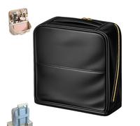 Standing Makeup Bag with Compartments, Large-Capacity Wide Opening Waterproof PU Leather Cosmetic Organizer with Mirror, Can Be Hung on a Suitcase, for Travel & Daily Use (Black)