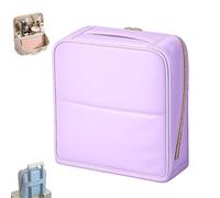 Standing Makeup Bag with Compartments, Large-Capacity Wide Opening Waterproof PU Leather Cosmetic Organizer with Mirror, Can Be Hung on a Suitcase, for Travel & Daily Use (Purple)
