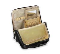 Standing Makeup Bag, Women's Large Capacity Foldable Magnetic Travel Makeup Storage Bag, Waterproof Leather Portable Open Makeup Bag with dividers and Mirror,Black