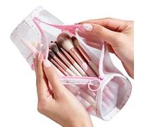 Standing Makeup Brush Holder, Portable with Zipper Cylindrical Capacity, Standing Makeup Brushes Bag, for Family Basin Student Room Short Travel Hotel Bathroom
