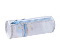Standing Makeup Brush Pouch, Cylindrical Transparent with Portable Zipper, Stationary Case - Washbasin, Dorm, Travel, Blue, Se référer au descriptif, Refer to description