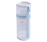 Standing Mesh Pen Pouch Clear Cylindrical Portable with Zipper