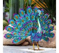 Standing Metal Peacock Garden Statues, Peacock Sculptures Ornament DIY Peacock Art Crafts Garden Decoration Statue for Patio Lawn(L)