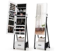 Standing Mirror Jewelry Cabinet Jewelry and Makeup Organizer w/Mirror