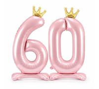 Standing Mylar Number 0 Balloon 84cm Blue - Metallic Foil Balloon with Gold Crown - Birthday Party Event Decoration - Air Inflation (Light Pink, 60)