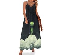 Standing on The Cloud in Rain Women's Maxi Dress Sexy Spaghetti Strap CutFlowy Swing Long Dresses