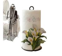 Standing Paper Towel Holder - 13x25.5 Tissue Roll Organizer, Decorative Paper Towel Holder With 2D Flower Pattern For Home Apartment Hand Wash Area Sink Bar Pantry Garage Restaurant Cafe