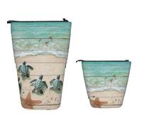 Standing Pencil Case Big Capacity Stand Up Pencil Pouch Cute Telescopic Pencil Bag Pop up Pencils Holder Sea Turtle Starfish Pen Holder Portable Makeup Bag Desk Organizer for Office Supplies