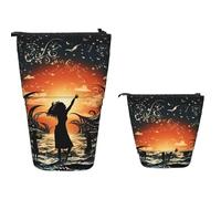 Standing Pencil Case Big Capacity Stand Up Pencil Pouch Cute Telescopic Pencil Bag Pop up Pencils Holder People dancing in water Pen Holder Portable Makeup Bag Desk Organizer for Office Supplies