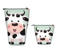 Standing Pencil Case Big Capacity Stand Up Pencil Pouch Cute Telescopic Pencil Bag Pop up Pencils Holder Cute Cow Polka Dot Pen Holder Portable Makeup Bag Desk Organizer for Office Supplies