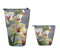 Standing Pencil Case Big Capacity Stand Up Pencil Pouch Cute Telescopic Pencil Bag Pop up Pencils Holder Colorful Orchids Flower Pen Holder Portable Makeup Bag Desk Organizer for Office Supplies