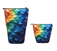 Standing Pencil Case Big Capacity Stand Up Pencil Pouch Cute Telescopic Pencil Bag Pop up Pencils Holder Rainbow pattern background Pen Holder Portable Makeup Bag Desk Organizer for Office Supplies