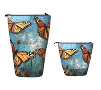 Standing Pencil Case Big Capacity Stand Up Pencil Pouch Cute Telescopic Pencil Bag Pop up Pencils Holder Monarch Butterflies Pen Holder Portable Makeup Bag Desk Organizer for Office Supplies