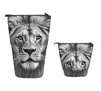 Standing Pencil Case Big Capacity Telescopic Pencil Bag African Lion Black and White Pop Up Pencils Case Retractable Pencils Pouch Portable Pen Holder Organizer Makeup Bag for Office Supplies