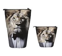 Standing Pencil Case Big Capacity Telescopic Pencil Bag Animal Lion White Black in Suits Pop Up Pencils Case Retractable Pencils Pouch Portable Pen Holder Organizer Makeup Bag for Office Supplies